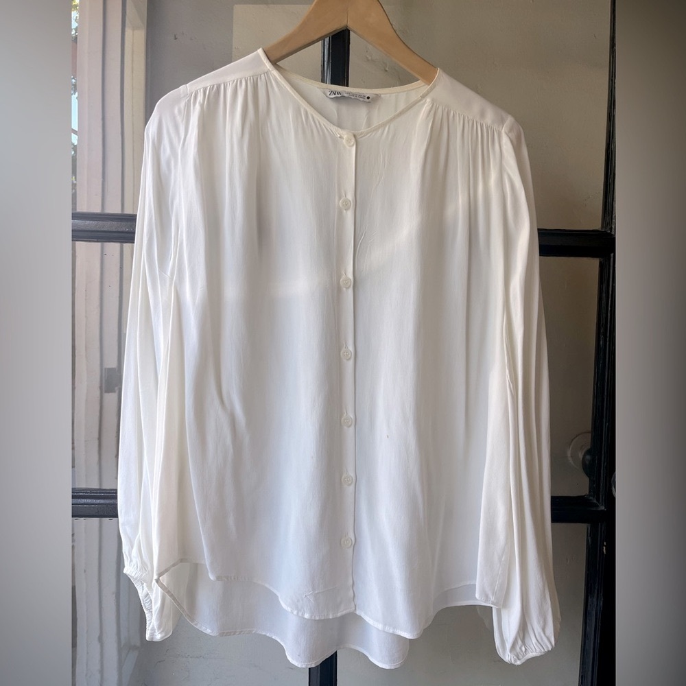 White ZARA Oversized Button Up Blouse
